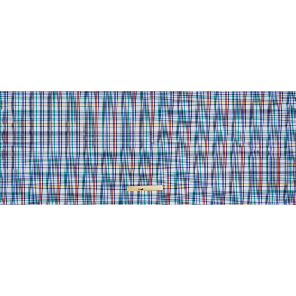 Cotton Twill Shirting - Blue, Green and Navy Colorful Plaid - Deadstock - Full Cotton Twill Shirting - Blue, Green and Navy Colorful Plaid - Deadstock - Full
