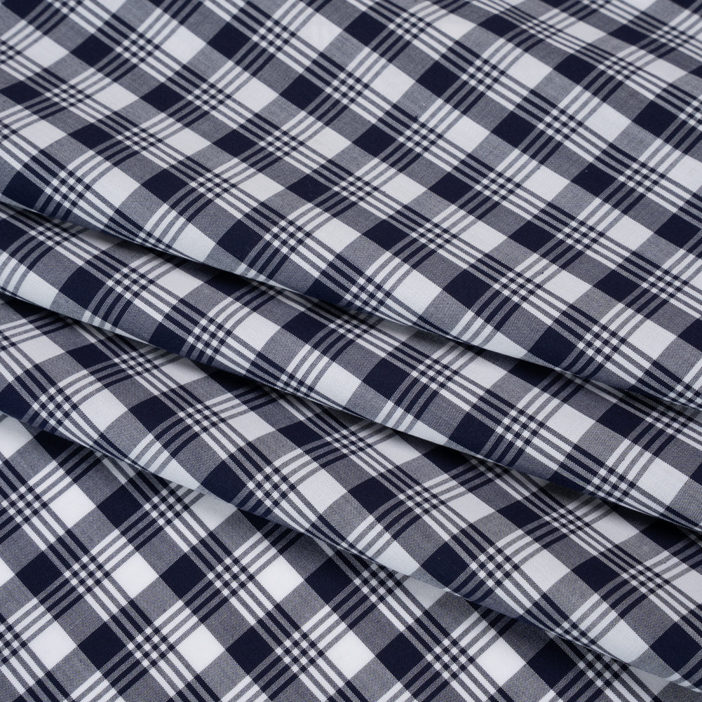 Cotton Shirting - Navy Blue and White Classic Plaid - Deadstock Cotton Shirting - Navy Blue and White Classic Plaid - Deadstock