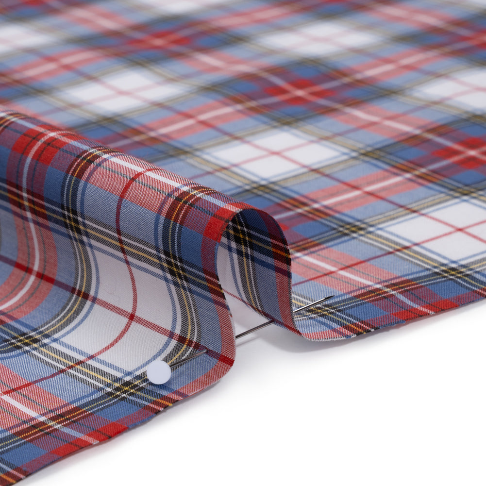 Cotton Shirting - Blue, Red and Yellow Classic Plaid - Designer Deadstock Cotton Shirting - Blue, Red and Yellow Classic Plaid - Designer Deadstock