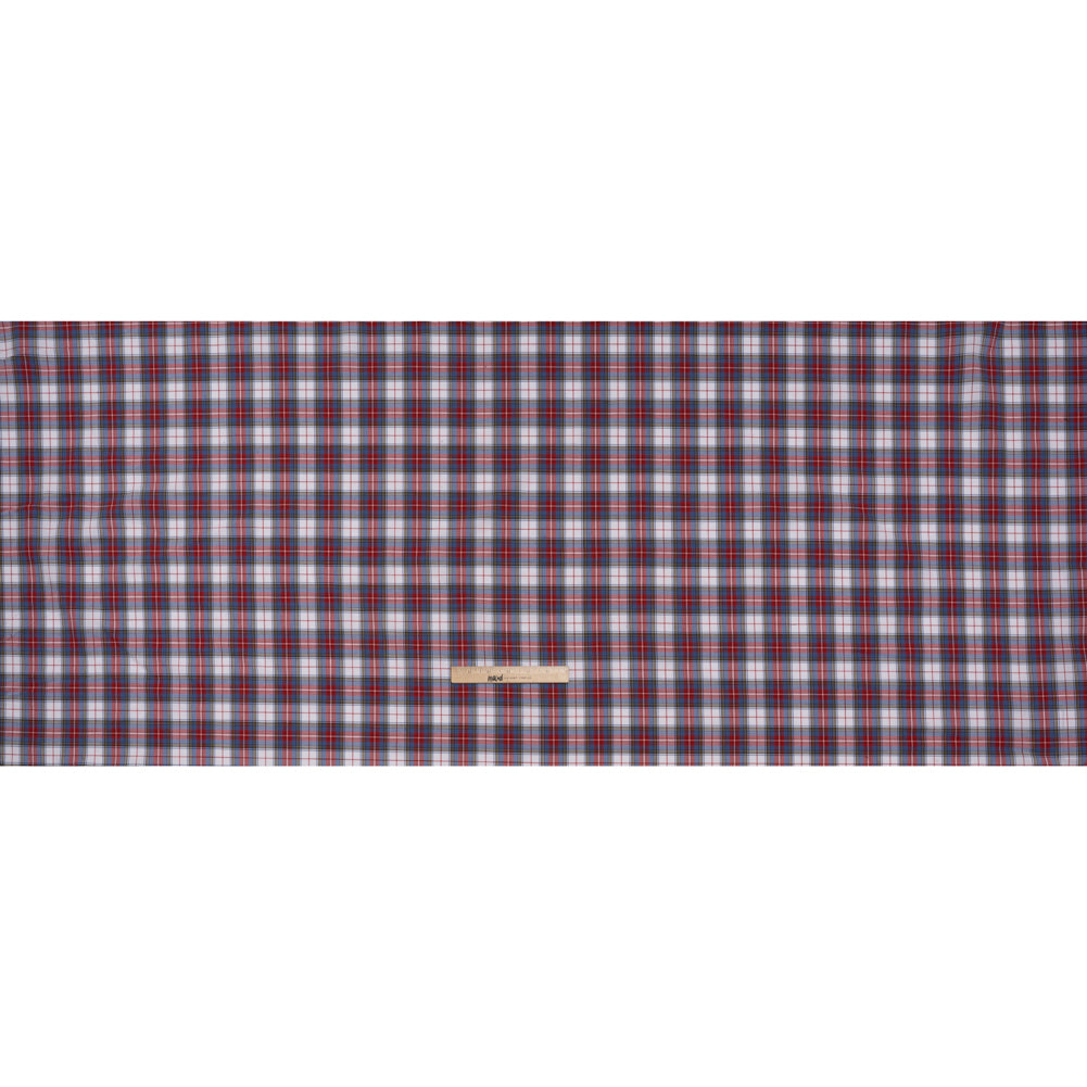 Cotton Shirting - Blue, Red and Yellow Classic Plaid - Designer Deadstock Cotton Shirting - Blue, Red and Yellow Classic Plaid - Designer Deadstock