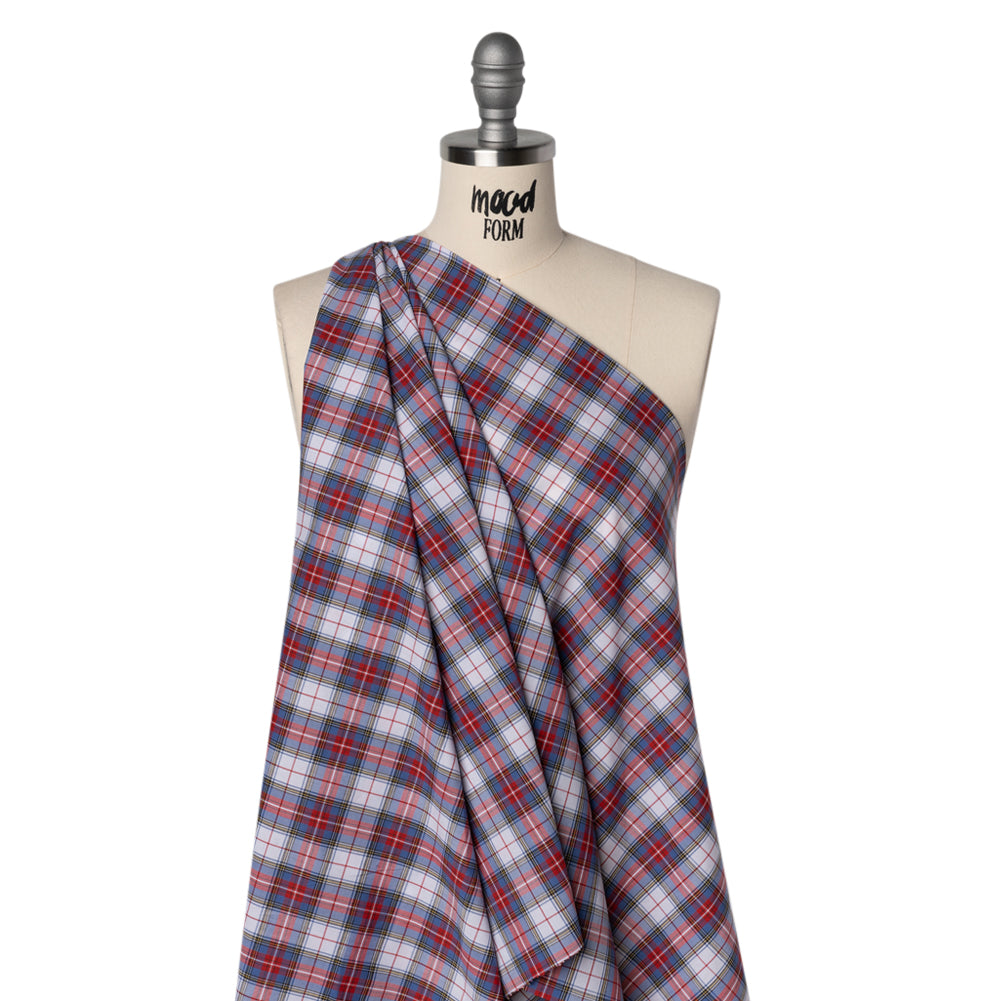 Cotton Shirting - Blue, Red and Yellow Classic Plaid - Designer Deadstock Cotton Shirting - Blue, Red and Yellow Classic Plaid - Designer Deadstock