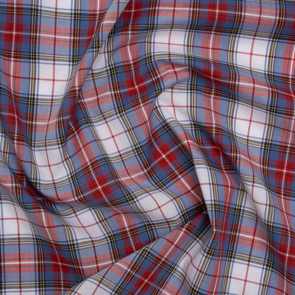 Cotton Shirting - Blue, Red and Yellow Classic Plaid - Designer Deadstock Cotton Shirting - Blue, Red and Yellow Classic Plaid - Designer Deadstock