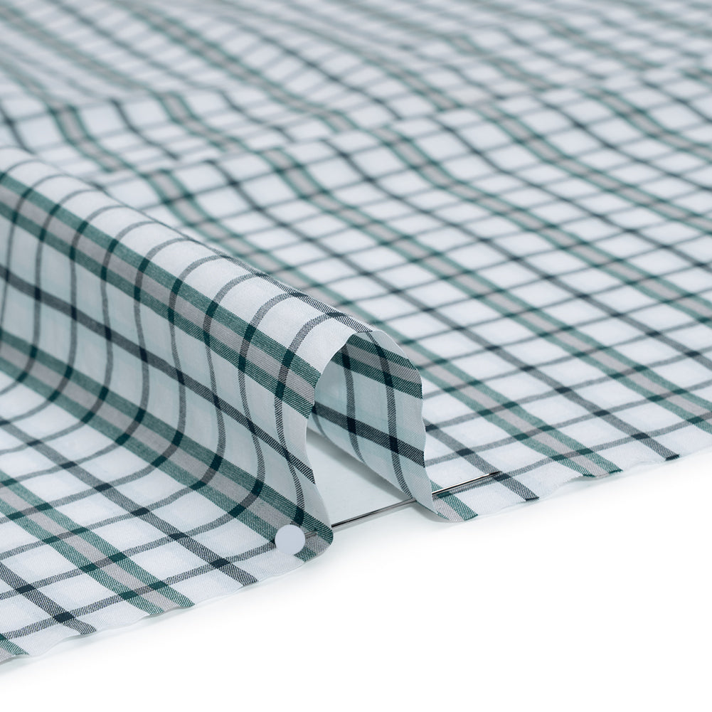 Cotton Shirting - Black, Green and White Shadow Plaid - Deadstock Cotton Shirting - Black, Green and White Shadow Plaid - Deadstock