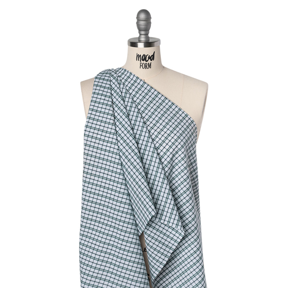 Cotton Shirting - Black, Green and White Shadow Plaid - Deadstock Cotton Shirting - Black, Green and White Shadow Plaid - Deadstock