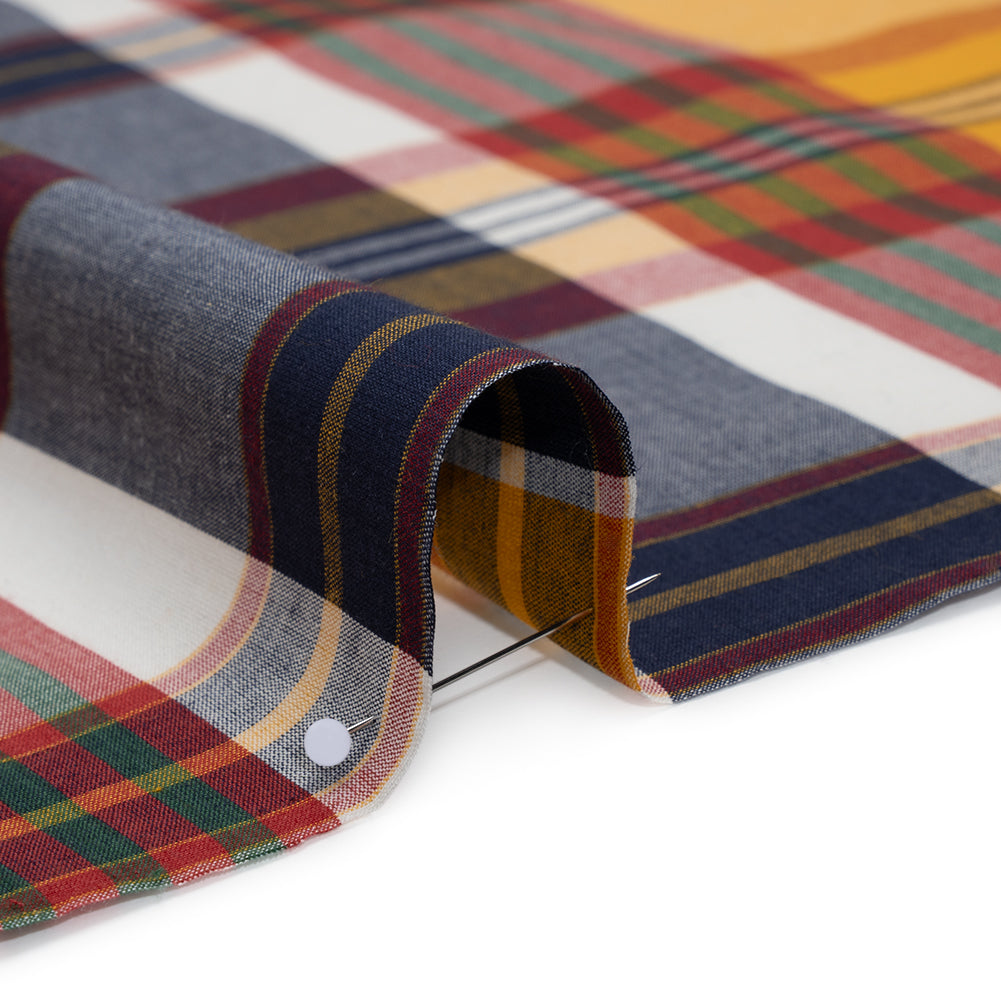 Rustic Cotton Shirting - Golden Yellow, Red and Navy Blue Plaid - Deadstock - Detail Rustic Cotton Shirting - Golden Yellow, Red and Navy Blue Plaid - Deadstock - Detail