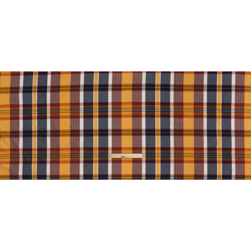 Rustic Cotton Shirting - Golden Yellow, Red and Navy Blue Plaid - Deadstock - Full Rustic Cotton Shirting - Golden Yellow, Red and Navy Blue Plaid - Deadstock - Full