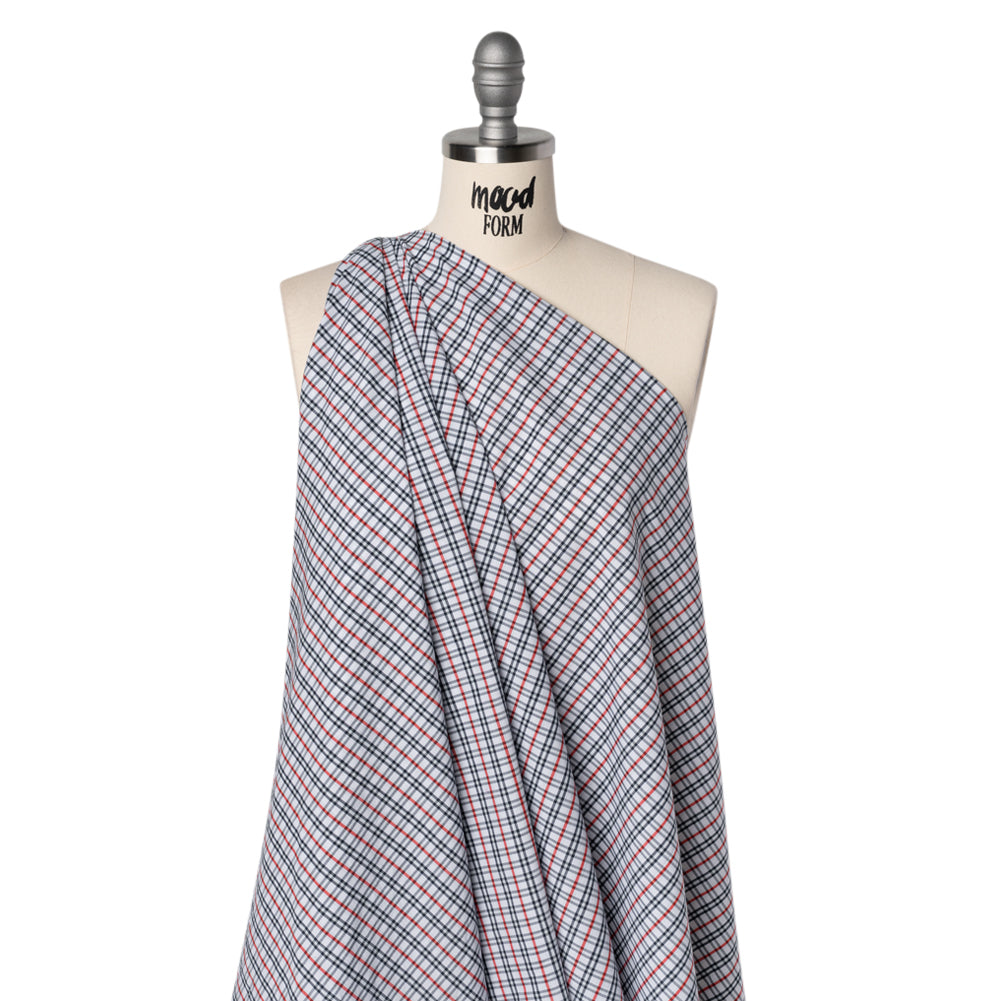 Cotton Shirting - Midnight Navy, Red and White Plaid - Deadstock - Drape Cotton Shirting - Midnight Navy, Red and White Plaid - Deadstock - Drape
