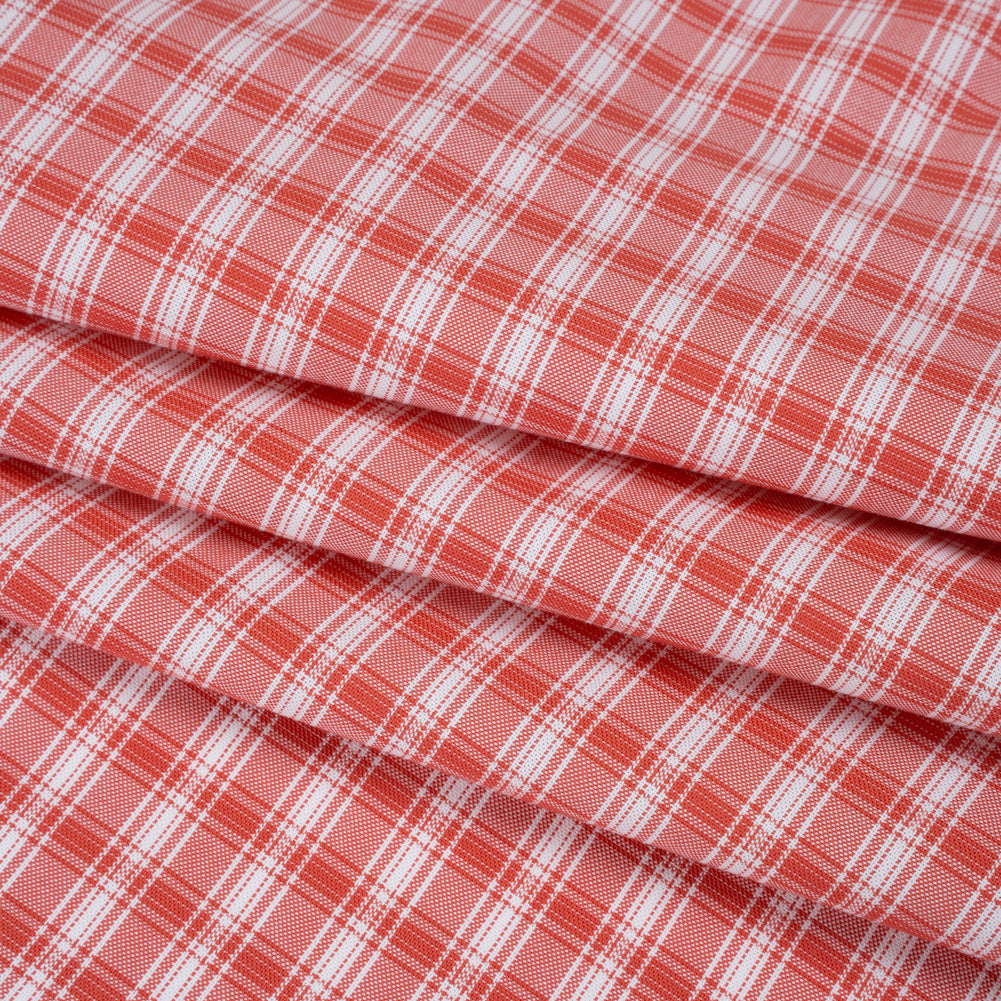 Cotton Oxford Shirting - Watermelon Red and White Plaid - Deadstock Cotton Oxford Shirting - Watermelon Red and White Plaid - Deadstock