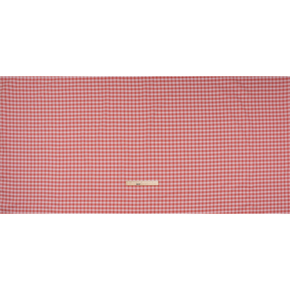Cotton Oxford Shirting - Watermelon Red and White Plaid - Deadstock Cotton Oxford Shirting - Watermelon Red and White Plaid - Deadstock