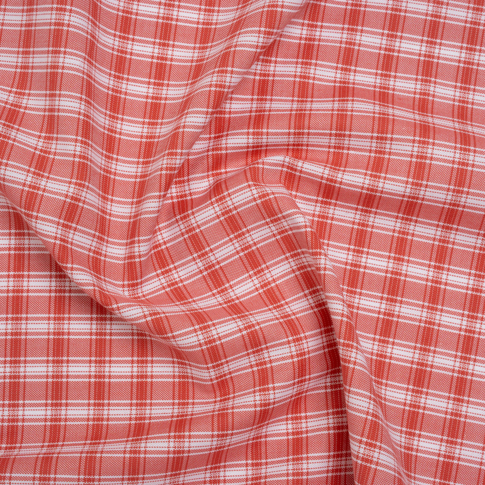 Cotton Oxford Shirting - Watermelon Red and White Plaid - Deadstock Cotton Oxford Shirting - Watermelon Red and White Plaid - Deadstock