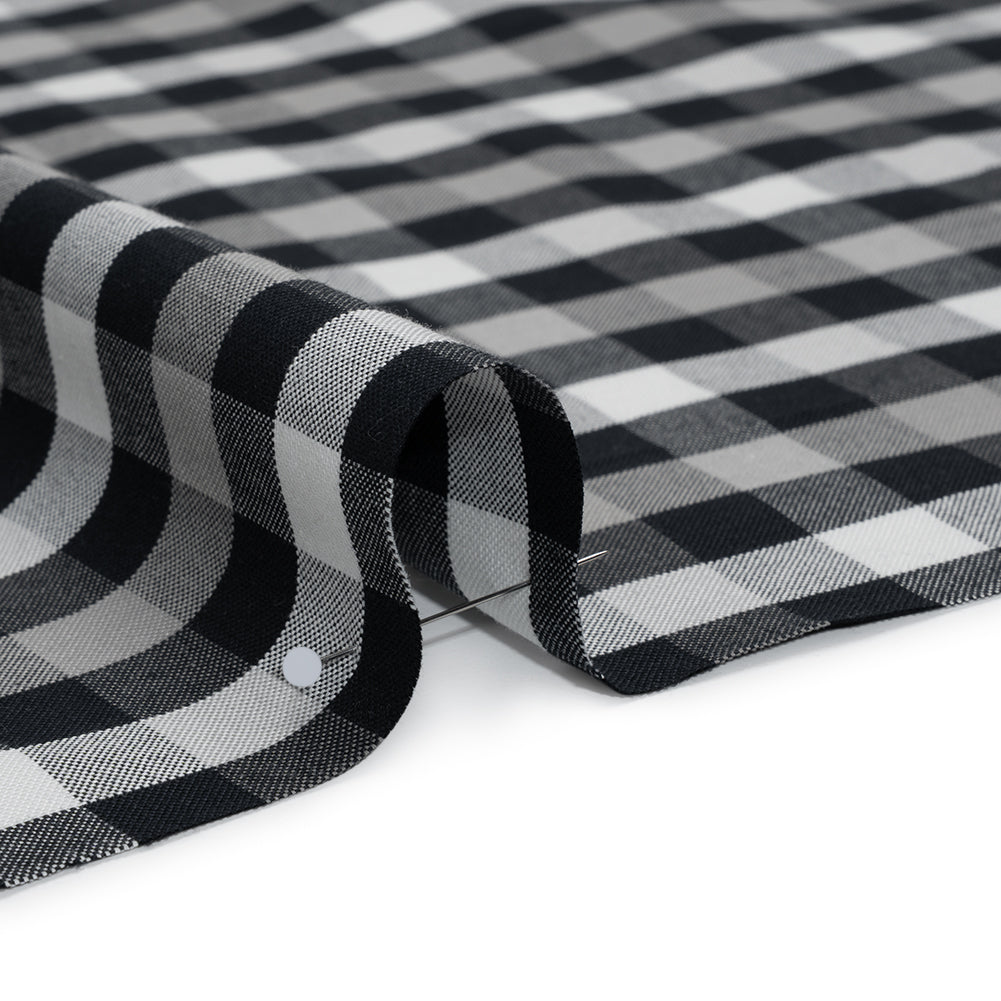Cotton Oxford Shirting - Midnight Blue, Light Gray and White Checks - Designer Deadstock - Detail Cotton Oxford Shirting - Midnight Blue, Light Gray and White Checks - Designer Deadstock - Detail