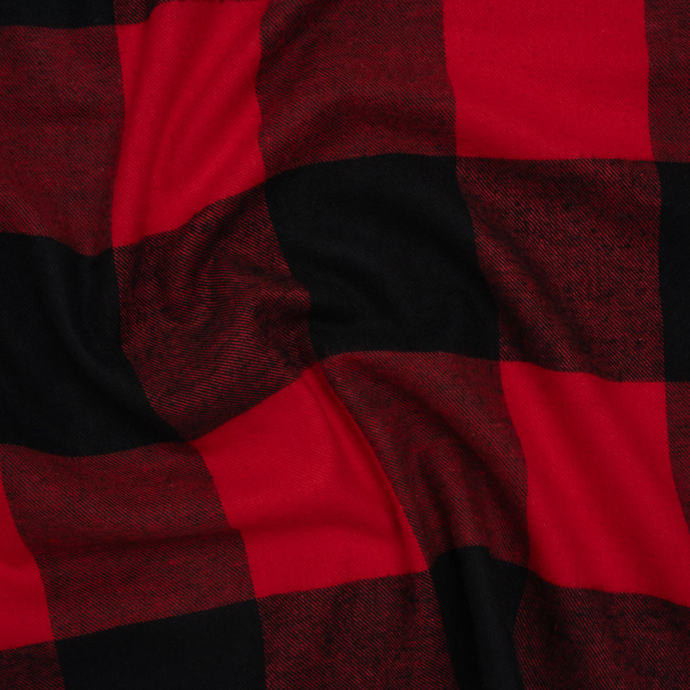 Lightweight Cotton Flannel - Red and Black Big Buffalo Check - Deadstock Lightweight Cotton Flannel - Red and Black Big Buffalo Check - Deadstock
