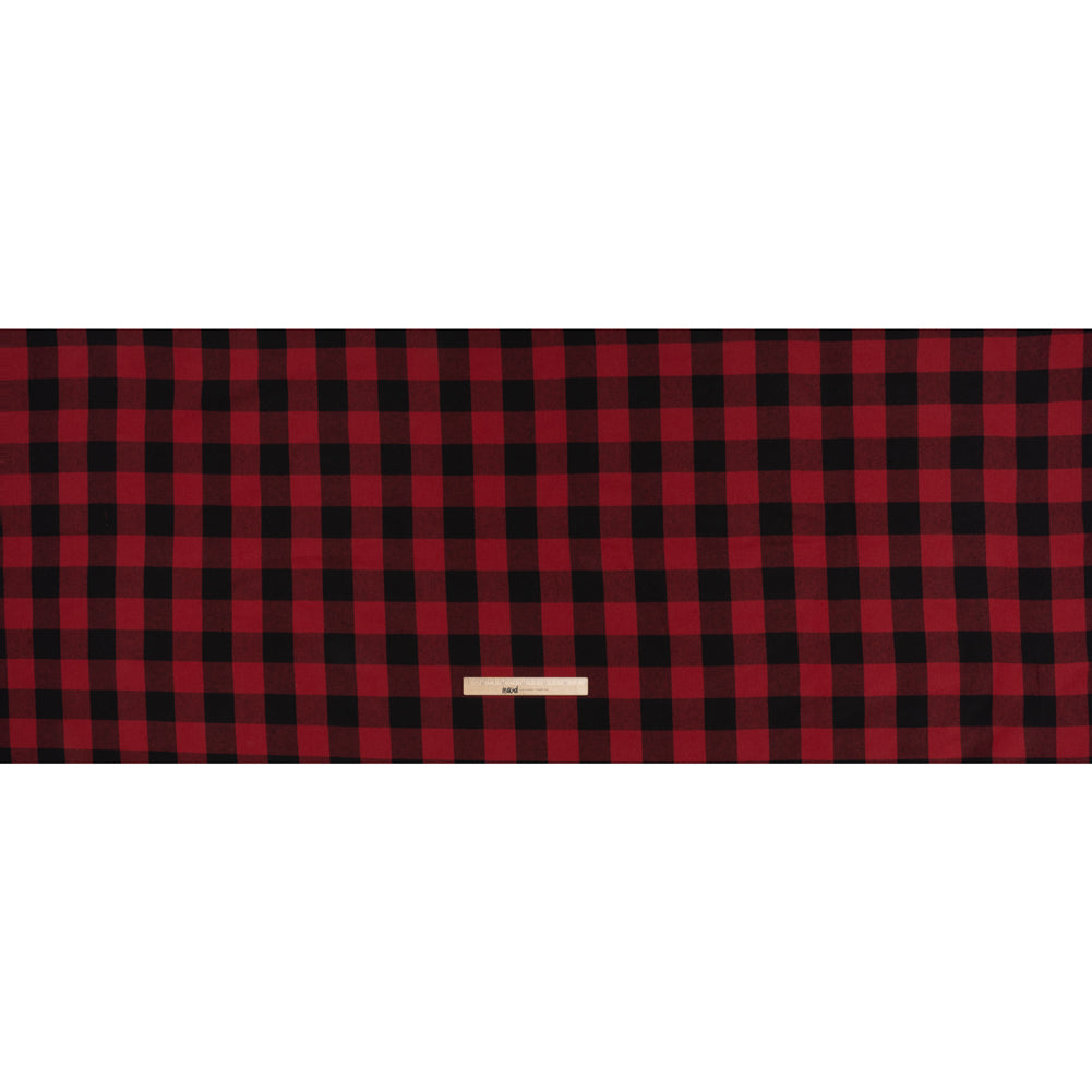 Brushed Cotton Twill - Red and Black Buffalo Check - Deadstock - Full Brushed Cotton Twill - Red and Black Buffalo Check - Deadstock - Full