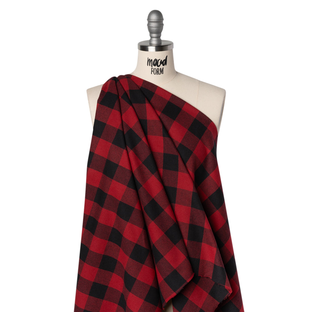 Brushed Cotton Twill - Red and Black Buffalo Check - Deadstock - Drape Brushed Cotton Twill - Red and Black Buffalo Check - Deadstock - Drape