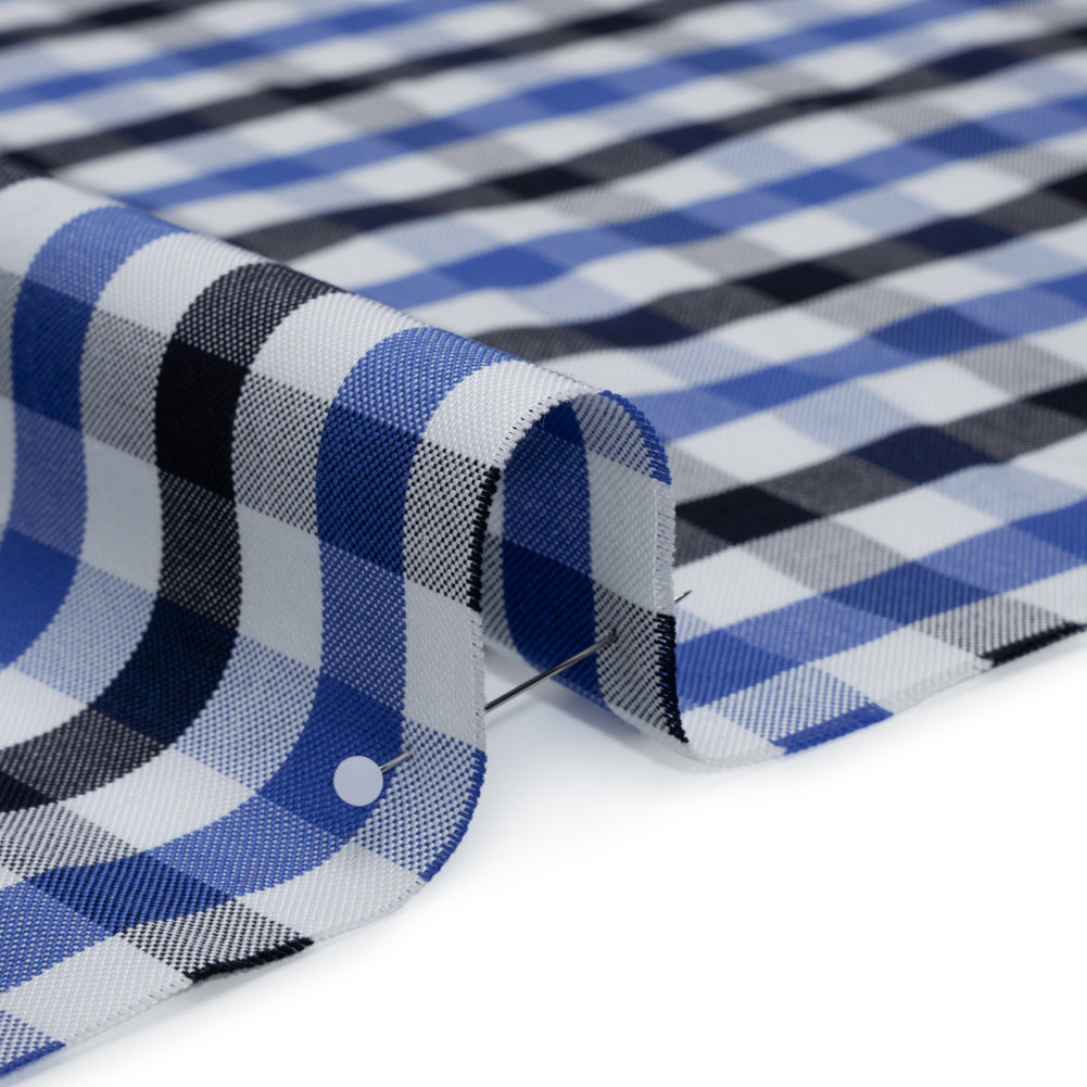 Cotton Oxford Shirting - Bright Blue, Midnight Navy and White Big Tattersall Check - Deadstock Cotton Oxford Shirting - Bright Blue, Midnight Navy and White Big Tattersall Check - Deadstock