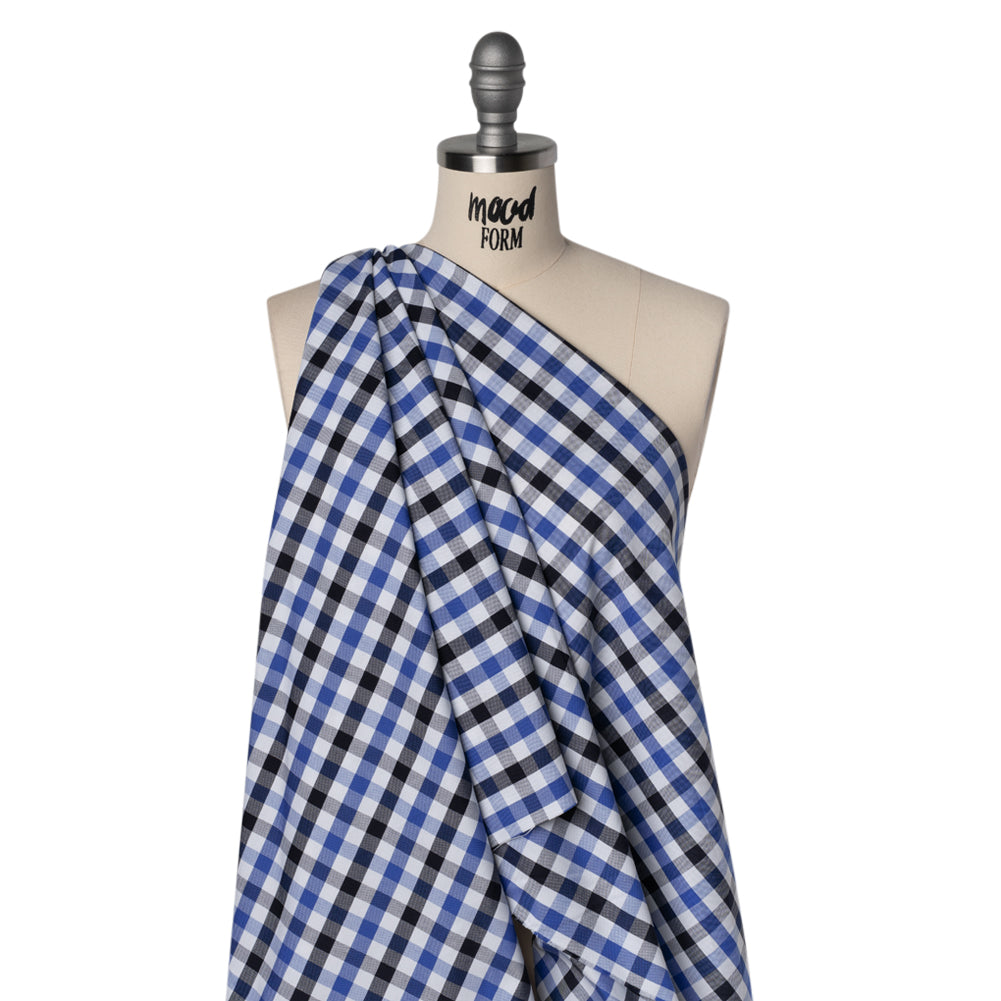 Cotton Oxford Shirting - Bright Blue, Midnight Navy and White Big Tattersall Check - Deadstock Cotton Oxford Shirting - Bright Blue, Midnight Navy and White Big Tattersall Check - Deadstock
