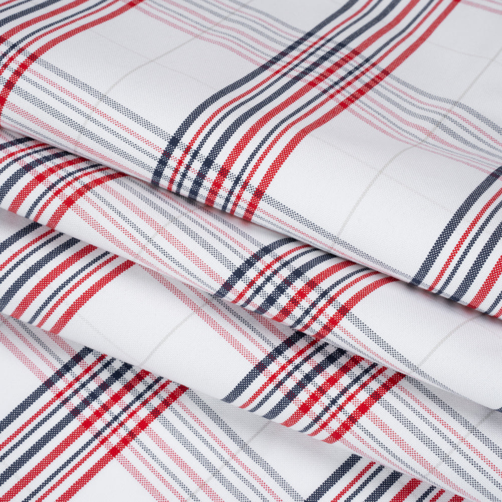 Cotton Oxford Shirting - Navy, Red, and Pale Gray Plaid - Deadstock Folded Cotton Oxford Shirting - Navy, Red, and Pale Gray Plaid - Deadstock Folded