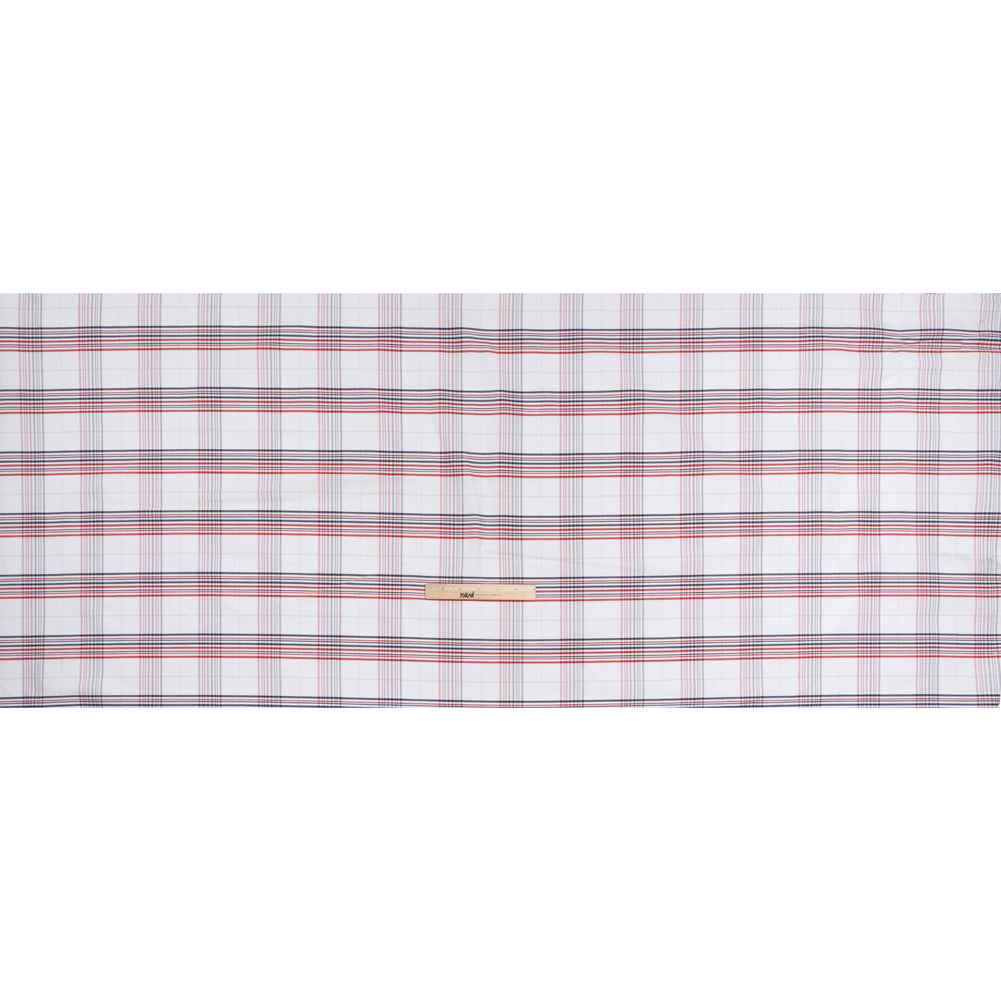 Cotton Oxford Shirting - Navy, Red, and Pale Gray Plaid - Deadstock Full Cotton Oxford Shirting - Navy, Red, and Pale Gray Plaid - Deadstock Full