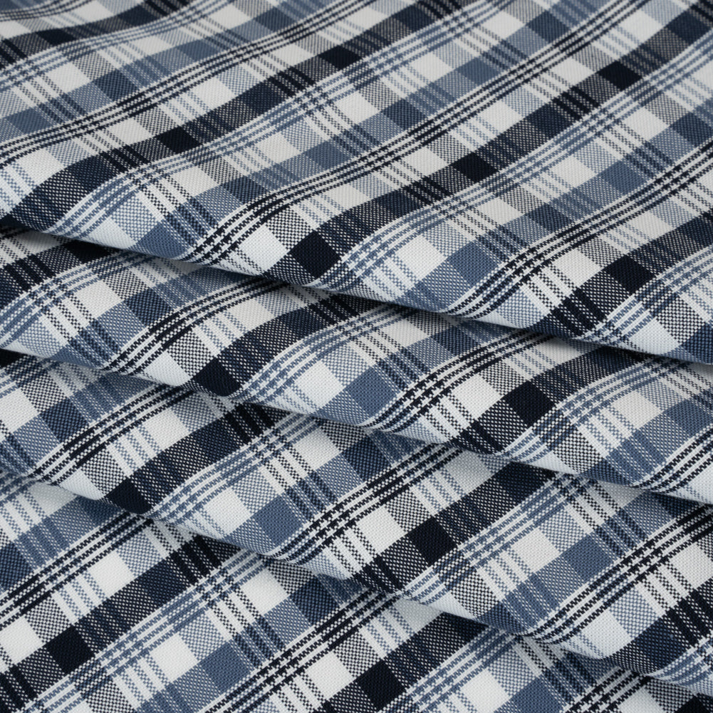 Cotton Oxford Shirting - Midnight Blue, Country Blue and White Plaid - Deadstock Cotton Oxford Shirting - Midnight Blue, Country Blue and White Plaid - Deadstock