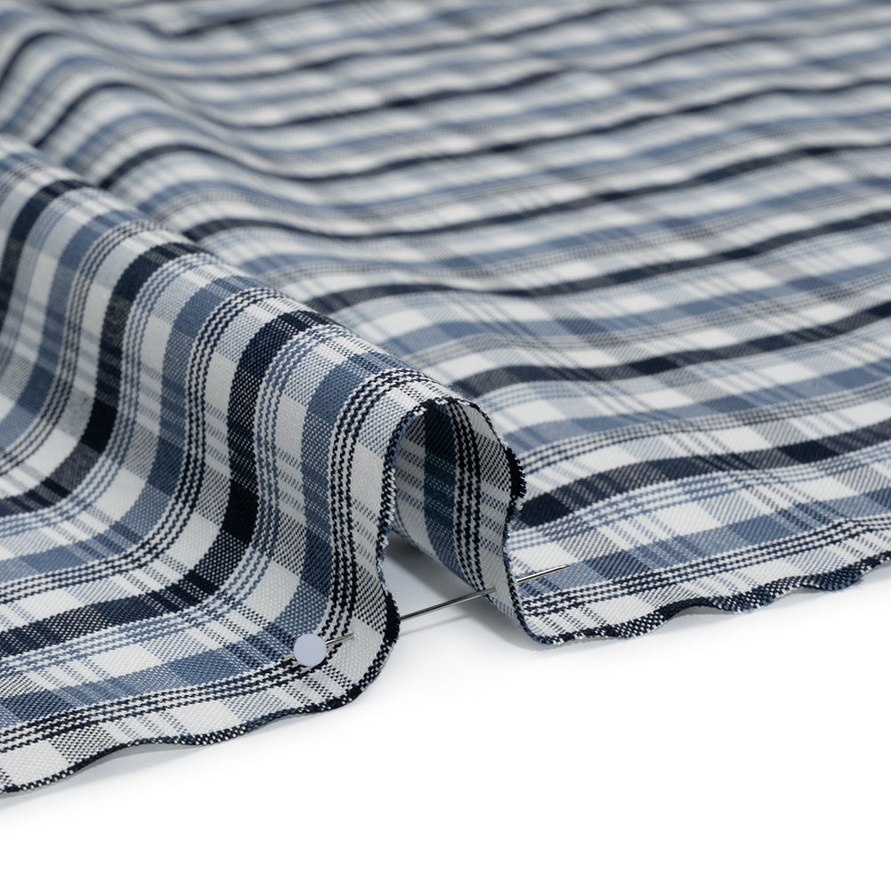 Cotton Oxford Shirting - Midnight Blue, Country Blue and White Plaid - Deadstock Cotton Oxford Shirting - Midnight Blue, Country Blue and White Plaid - Deadstock
