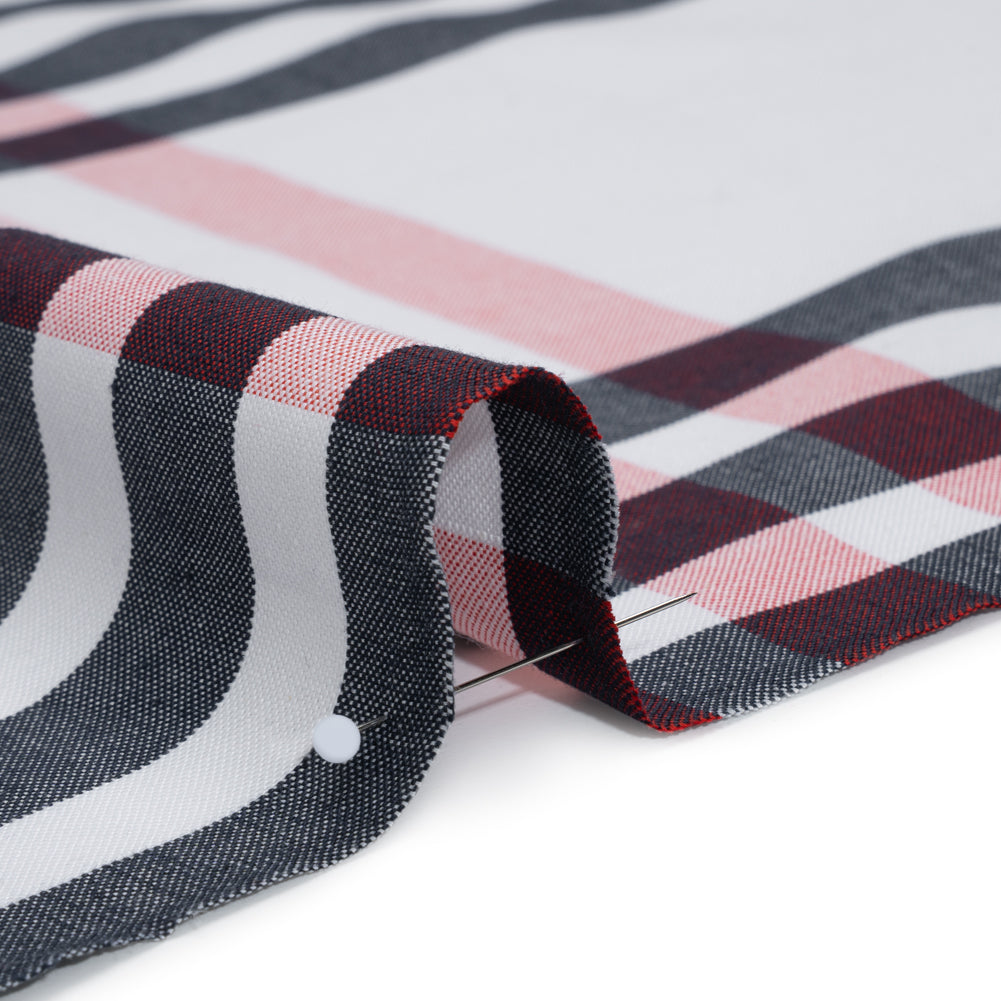 Cotton Oxford Shirting - Midnight Navy, Red and White Oversized Plaid - Deadstock - Detail Cotton Oxford Shirting - Midnight Navy, Red and White Oversized Plaid - Deadstock - Detail
