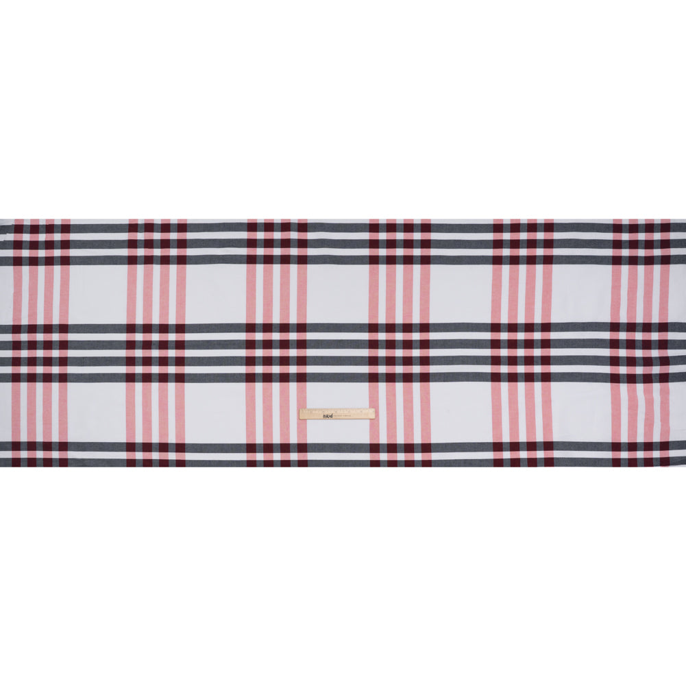 Cotton Oxford Shirting - Midnight Navy, Red and White Oversized Plaid - Deadstock - Full Cotton Oxford Shirting - Midnight Navy, Red and White Oversized Plaid - Deadstock - Full