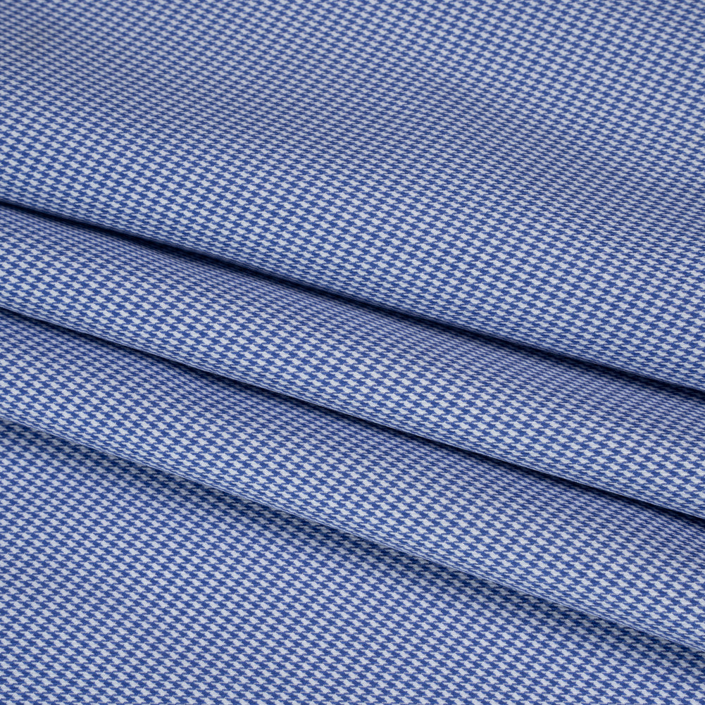 Cotton Twill Shirting - Blue and White Little Houndstooth - Deadstock - Folded Cotton Twill Shirting - Blue and White Little Houndstooth - Deadstock - Folded