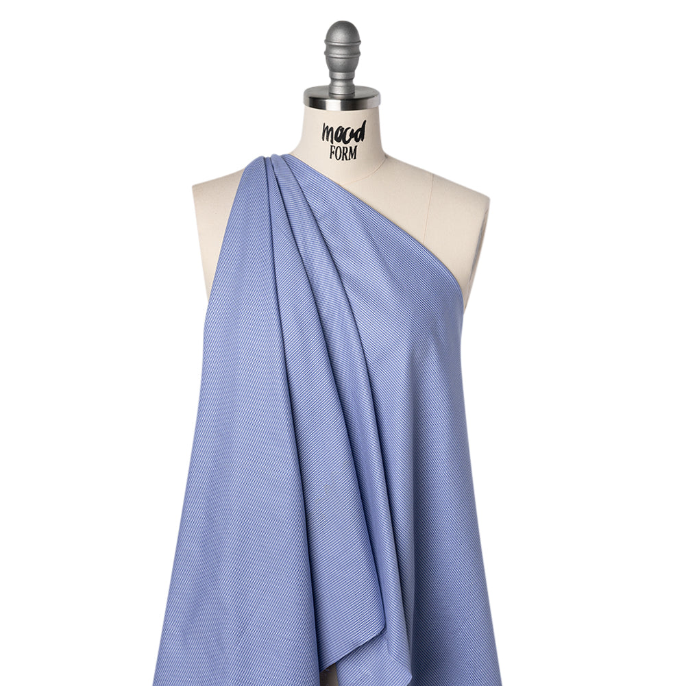 Cotton Twill Shirting - Blue and White Little Houndstooth - Deadstock - Drape Cotton Twill Shirting - Blue and White Little Houndstooth - Deadstock - Drape