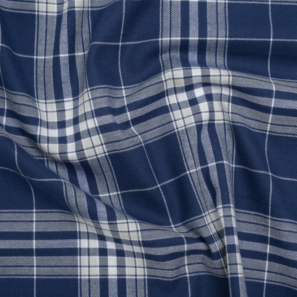 Lightweight Cotton Flannel Twill - Dark Blue, Pale Gray and White Plaid - Deadstock Lightweight Cotton Flannel Twill - Dark Blue, Pale Gray and White Plaid - Deadstock