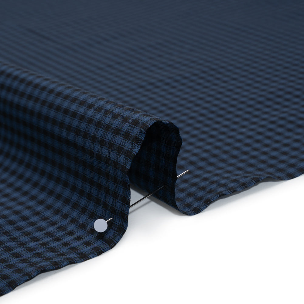 Cotton Shirting - Dark Blue and Black Check Plaid - Deadstock - Detail Cotton Shirting - Dark Blue and Black Check Plaid - Deadstock - Detail