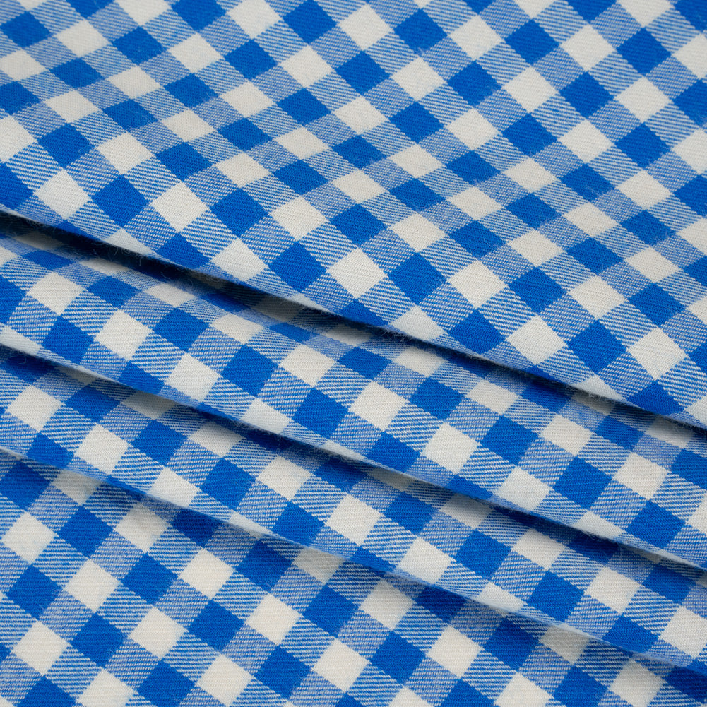Cotton Twill Flannel - Cerulean Blue and Cream Gingham Check - Designer Deadstock Cotton Twill Flannel - Cerulean Blue and Cream Gingham Check - Designer Deadstock