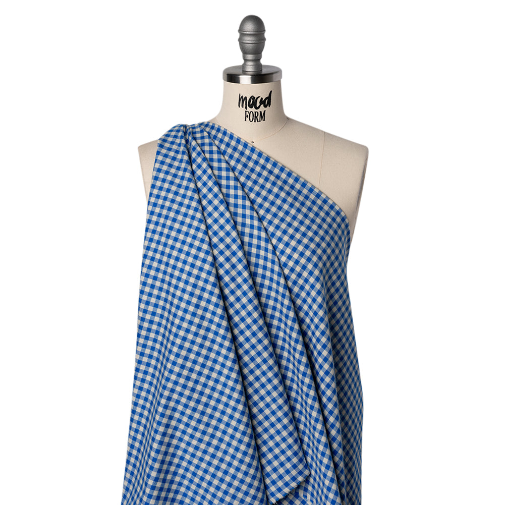Cotton Twill Flannel - Cerulean Blue and Cream Gingham Check - Designer Deadstock Cotton Twill Flannel - Cerulean Blue and Cream Gingham Check - Designer Deadstock