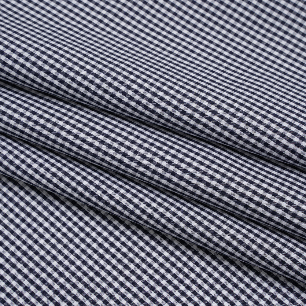 Cotton Gingham Shirting - Navy and White Tiny Checks - Deadstock - Folded Cotton Gingham Shirting - Navy and White Tiny Checks - Deadstock - Folded
