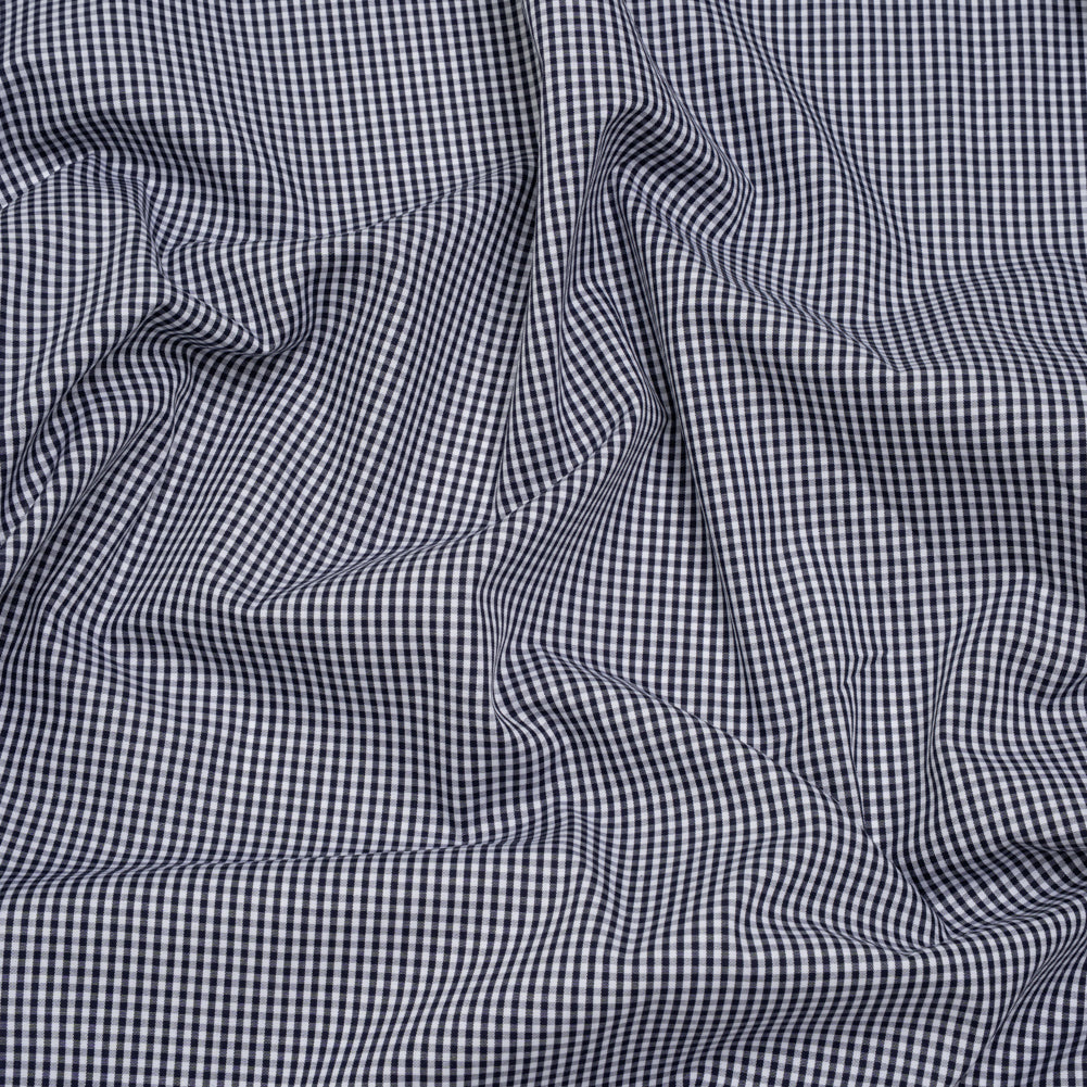 Cotton Gingham Shirting - Navy and White Tiny Checks - Deadstock Cotton Gingham Shirting - Navy and White Tiny Checks - Deadstock