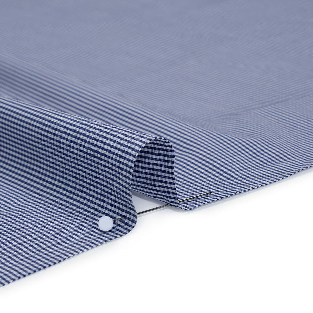 Cotton Shirting - Blue and White Tiny Gingham Check - Deadstock Cotton Shirting - Blue and White Tiny Gingham Check - Deadstock