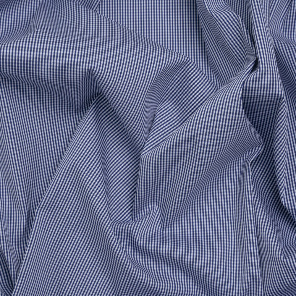 Cotton Shirting - Blue and White Tiny Gingham Check - Deadstock Cotton Shirting - Blue and White Tiny Gingham Check - Deadstock