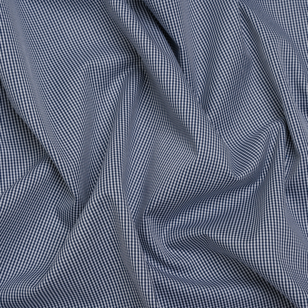 Cotton Shirting - Midnight Blue and White Tiny Checks - Deadstock Cotton Shirting - Midnight Blue and White Tiny Checks - Deadstock