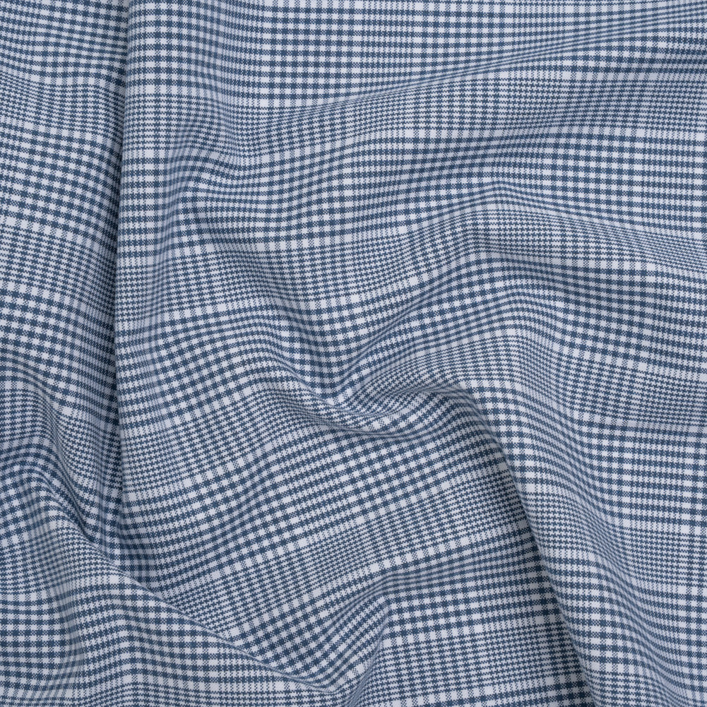 Cotton Oxford Shirting - Blue and White Glen Plaid - Deadstock Cotton Oxford Shirting - Blue and White Glen Plaid - Deadstock
