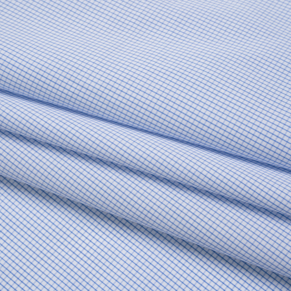 Cotton Shirting - Light Blue and White Little Windowpane Checks - Designer Deadstock Cotton Shirting - Light Blue and White Little Windowpane Checks - Designer Deadstock