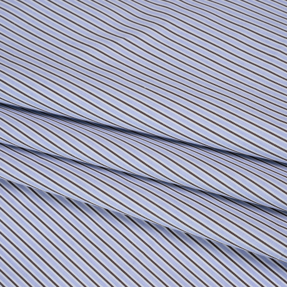 Cotton Twill Shirting - Light Blue, Brown and White Stripes - Deadstock Cotton Twill Shirting - Light Blue, Brown and White Stripes - Deadstock