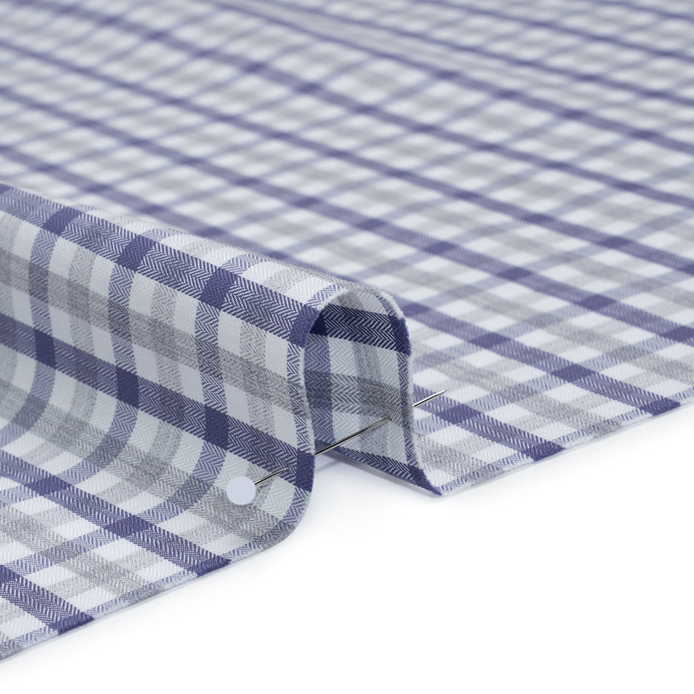 Cotton Herringbone Twill Shirting - Blue, Gray and White Tattersall Check - Deadstock Detail Cotton Herringbone Twill Shirting - Blue, Gray and White Tattersall Check - Deadstock Detail