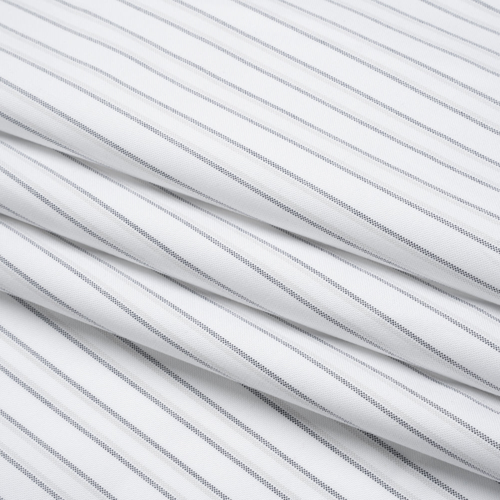 Cotton Oxford Shirting - Navy Blue, Pale Gray and White Shadow Stripes - Deadstock Cotton Oxford Shirting - Navy Blue, Pale Gray and White Shadow Stripes - Deadstock