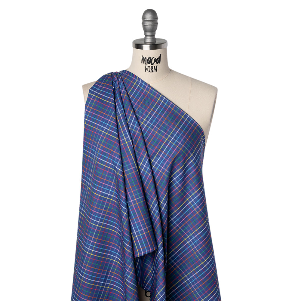 Cotton Twill Shirting - Blue and Rainbow Windowpane Checks - Deadstock Cotton Twill Shirting - Blue and Rainbow Windowpane Checks - Deadstock