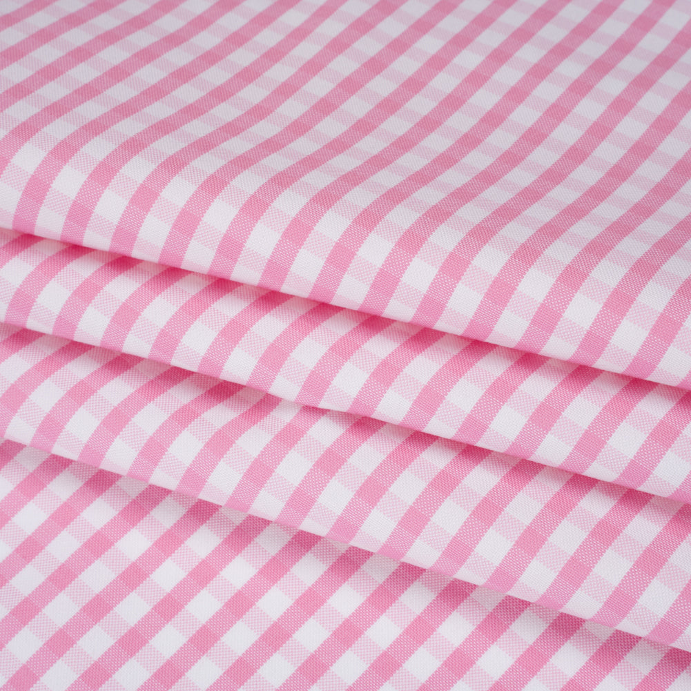 Cotton Oxford Shirting - Light Pink and White Gingham Checks - Deadstock Folded Cotton Oxford Shirting - Light Pink and White Gingham Checks - Deadstock Folded