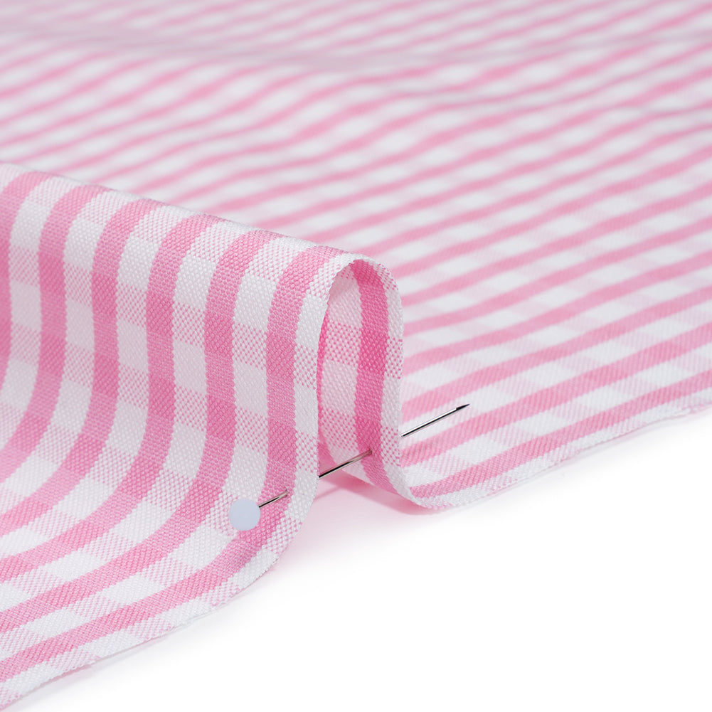 Cotton Oxford Shirting - Light Pink and White Gingham Checks - Deadstock Detail Cotton Oxford Shirting - Light Pink and White Gingham Checks - Deadstock Detail