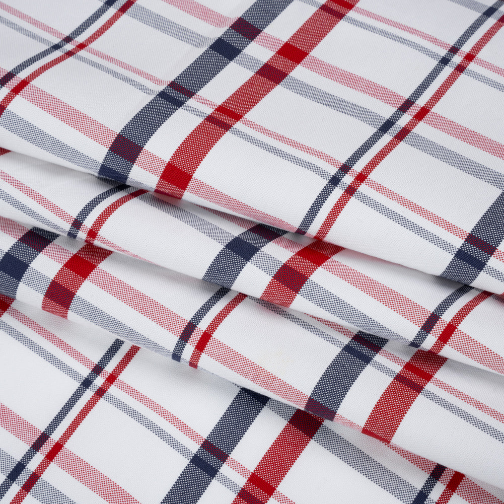 Cotton Oxford Shirting - Red, Navy and White Plaid - Deadstock - Folded Cotton Oxford Shirting - Red, Navy and White Plaid - Deadstock - Folded