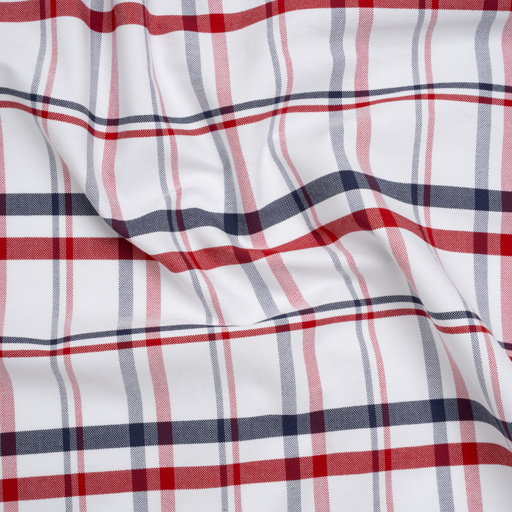 Cotton Oxford Shirting - Red, Navy and White Plaid - Deadstock Cotton Oxford Shirting - Red, Navy and White Plaid - Deadstock