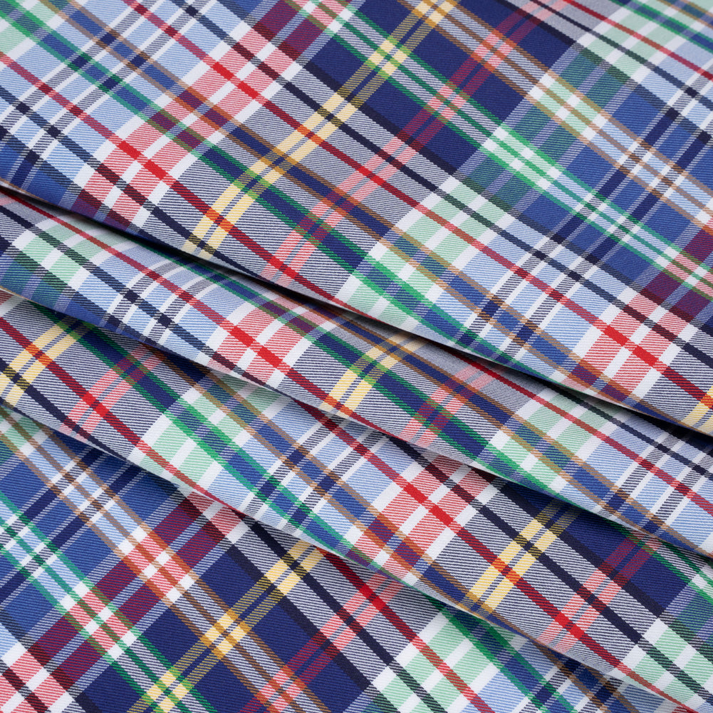Cotton Twill Shirting - Blue, Green and Red Plaid - Deadstock Folded Cotton Twill Shirting - Blue, Green and Red Plaid - Deadstock Folded