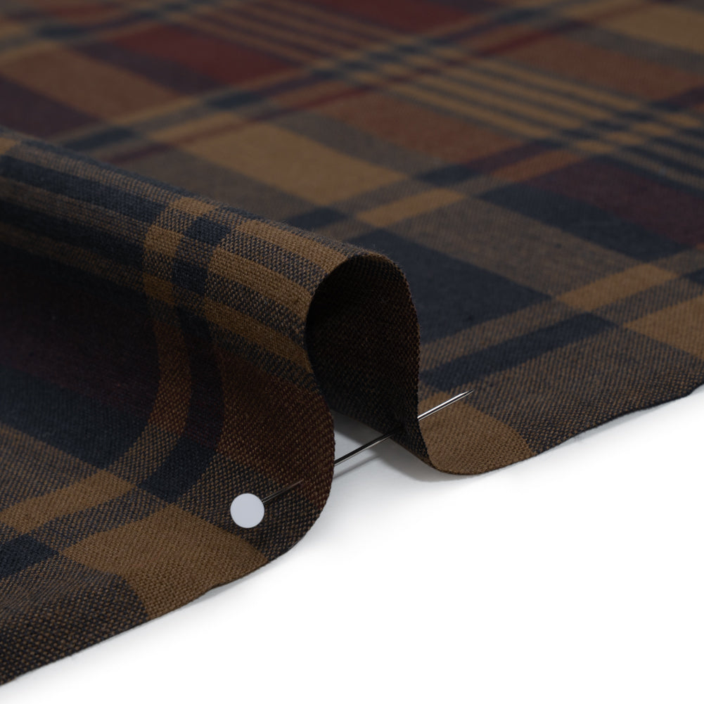 Homespun Cotton Shirting - Brown, Burgundy and Navy Plaid - Deadstock - Detail Homespun Cotton Shirting - Brown, Burgundy and Navy Plaid - Deadstock - Detail