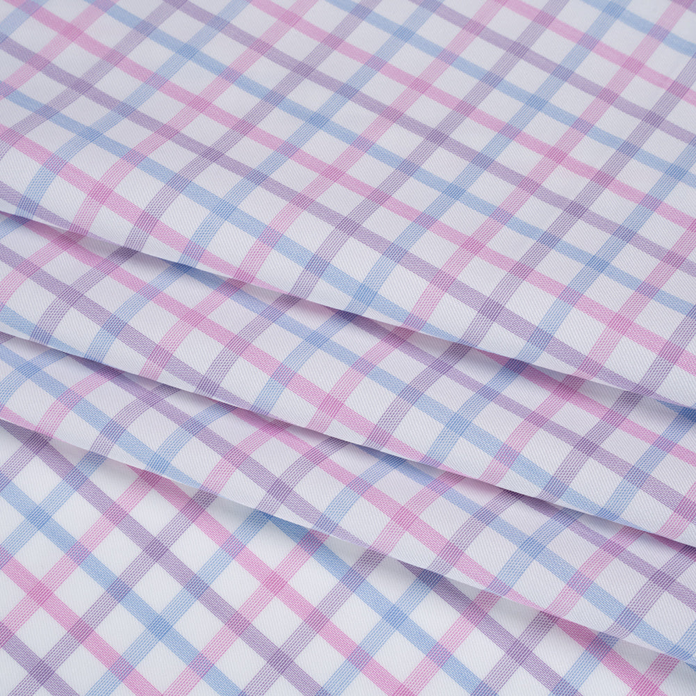 Cotton Twill Shirting - Baby Pink, Lavender and Light Blue Checks - Deadstock - Folded Cotton Twill Shirting - Baby Pink, Lavender and Light Blue Checks - Deadstock - Folded